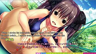 Hinata teases with bikini fingering and handjob voyeur foreplay in field