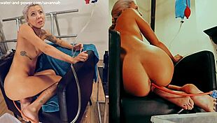 SAVANNAH SHORTS KNEELS FOR BRITISH ENEMA IN TIGHT SHORTS EUROPEAN GOLDEN TEMPTATION!