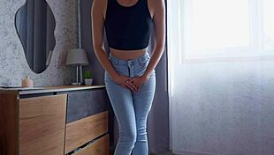 Teen rips jeans peeing wet desperation tight pussy exposed