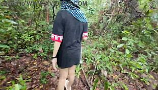 Thai babe hikes skirt flashing wet pussy on public garden trail