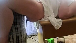 Watch her huge ass shake during close-up desk pounding! Cum everywhere