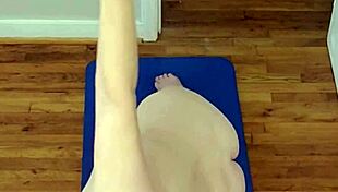 A hot milf stretches in naked yoga showing off her big tits and ass while you jerk off watching every pose