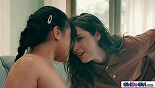 Petite babe courier arrives for strapon banging by latina lesbian client