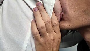 Shapely brunette milf teacher in miniskirt heels teases shaved wet pussy for classroom quickie