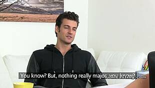 Blonde office agent in stockings seduces for hardcore sofa fuck