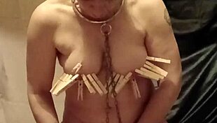 Bound French Housewife's Auto BDSM Session with Clamps Urine and Belt