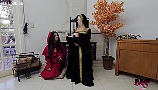 brazilian girls kiss passionately unleashing golden temptation monster lesbian action in dragons house