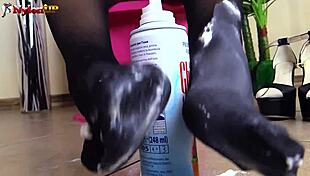 brunette in wet pantyhose heels gives messy footjob creampie to cock pov kinky👠💦