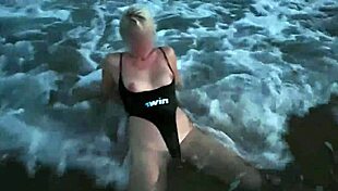 BLONDE FLASHES TITS then SUCKS COCK on crowded beach
