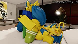 me and my furry noob girlfriend with big tits ride huge cocks anal style in our roblox house