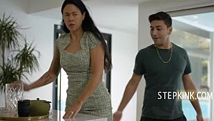 Latina stepmom casually shows her stepson kinky manners up close