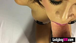 Skinny Thai Ladyboy Slut's Hands-Free Deep Blowjob!