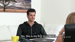 Blonde office agent in stockings seduces for hardcore sofa fuck