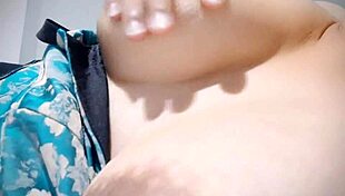 Hungover latina babe squeezes huge tits hard after party binge