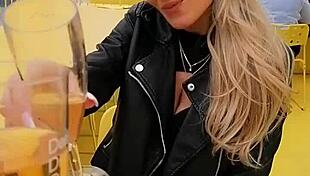 Arab babe teases in public outdoor cabin flashing for free viewer thrill