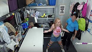 damn this small frame big tits teen got caught stealing in garage... now shes punished hard