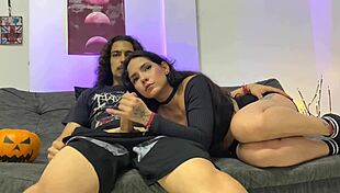 Latina tubebelatina tempts with special halloween dulce o truco big ass handjob spit play