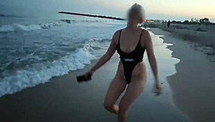BLONDE FLASHES TITS then SUCKS COCK on crowded beach