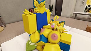 me and my furry noob girlfriend with big tits ride huge cocks anal style in our roblox house