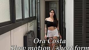Tattooed latina with fake big tits slut sucks and fucks in casting