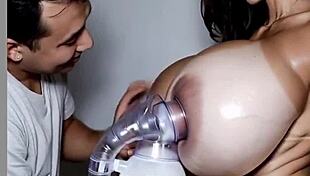 Pumping heavy milk from huge lactating tits and nipples