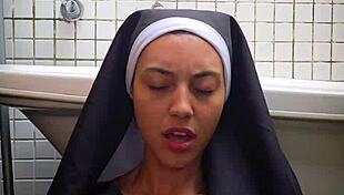 Nun's tight big pussy explodes with monster vibrator!