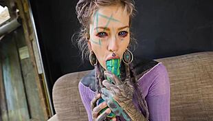 Inked hippies solo dildo gaping asshole play 😈🍑