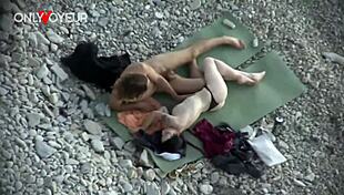 Brunette teen flashes thong panties outdoor beach then bends over doggystyle for voyeur cum on ass creampie!