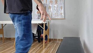 risky jerk off drops into hot receptionist mouth!