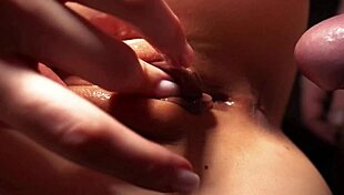 close-up slow gentle pussy fuck builds to juicy creampie drip