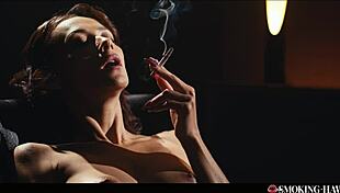 veronica leal smokes cigarette seductively while stroking throbbing cock in fetish scene