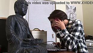 August Ames fingers her shaved pussy in hot solo masturbation play