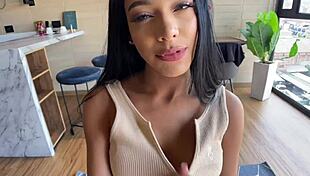 Busty Petite Brunette Model Rough POV Ride Doggy Missionary Cum Swallow