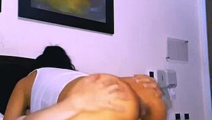 Shy Petite Neighbor Seduces Older Man In Room While Spouses Dine Out