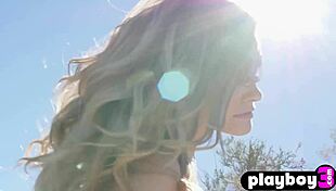 blonde olivia preston teases her petite pussy outdoors