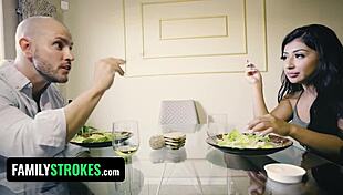 college girl sneaks under table to suck stepdad's cock??