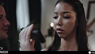 ebony slut lia lin frozen face fucked doggystyle creampie