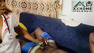 oh god, this busty ebony nurse bent over to fix my erection with her wet pussy and huge tits