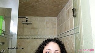 Fresh Brunette Daddy's Girl Showers Petite Body Closeup