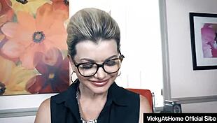 vicky vette slowly strips bare masturbates wet pussy office desk