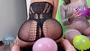curvy brazilian girls rub balloons and bodies in steamy birthday lesbian play
