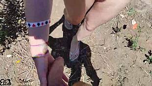 Italian beauty takes rough outdoor pounding behind olive tree