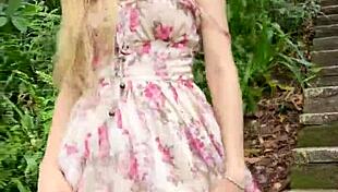 curious asian girl explores herself openly on the mountain trail