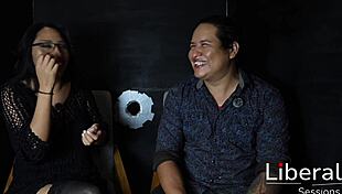 hotwife sucks stranger's cock at gloryhole while her cuckold hubby helps out first time