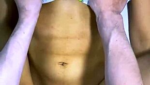 Stepdad and best friend sneak kitchen kisses into hardcore creampie