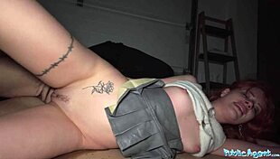 public pickup redhead babe squirts hard on monster cock outdoors