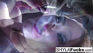 shyla stylez lights up while teasing her big tits in sexy smoking fetish play