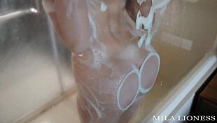 Stepsister catches spy in shower then takes facial cumshot deep!