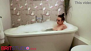 British 18+ teen slut fucks her dildo hard in steamy bath tub