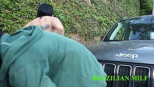 Manobrista Sneaks Quick Fuck with Mature Boss Lady in See-Through Red Sheer on Street